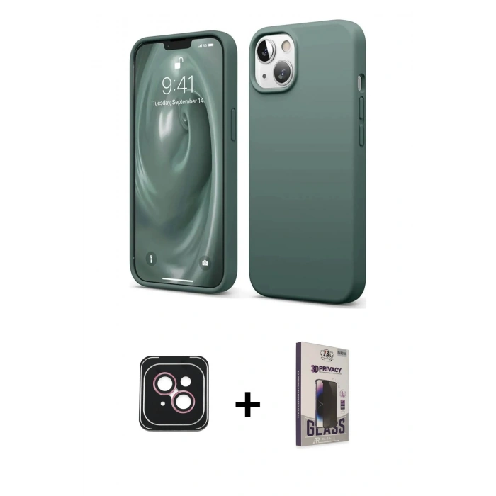 MARSİLYAN™- iPhone 14 Kılıf Kozmos Yansıma Özel Seri - Siyah Bilvis Hayalet Cam Ekran Koruyucu + PVD Metal Kamera Lens - PE