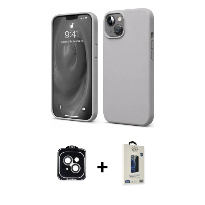 MARSİLYAN™- iPhone 14 Kılıf Kozmos Yansıma Özel Seri - Siyah Bilvis Hayalet Cam Ekran Koruyucu + PVD Metal Kamera Lens - YL