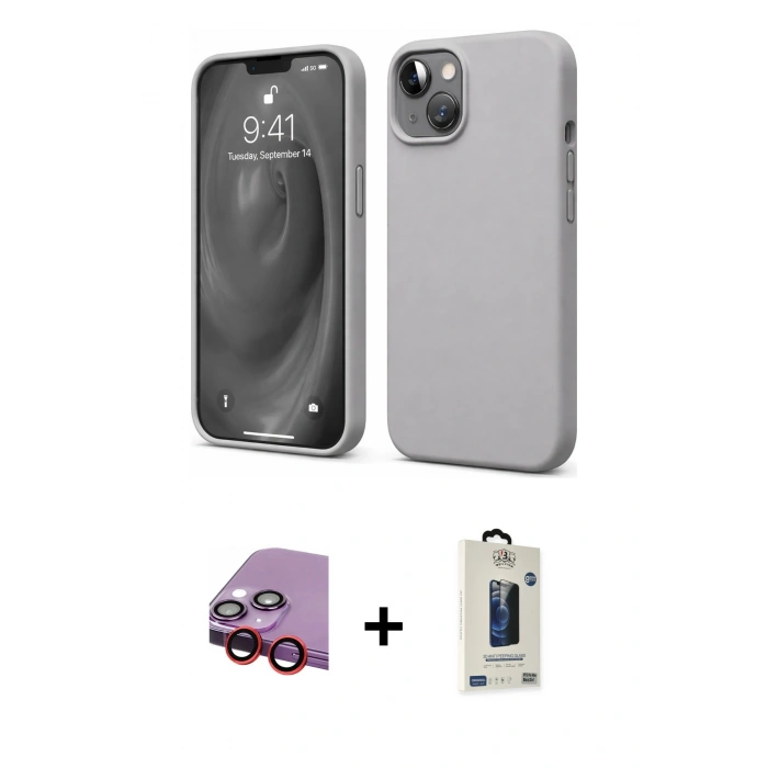 MARSİLYAN™- iPhone 14 Kılıf Kozmos Yansıma Özel Seri - Siyah Bilvis Hayalet Cam Ekran Koruyucu + Raze Metal Kamera Lens - KI