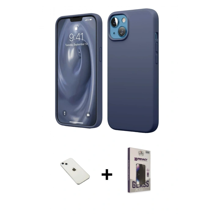 MARSİLYAN™- iPhone 14 Kılıf Kozmos Yansıma Özel Seri - Siyah Bilvis Hayalet Cam Ekran Koruyucu + Diamond Kamera Lens - SABE