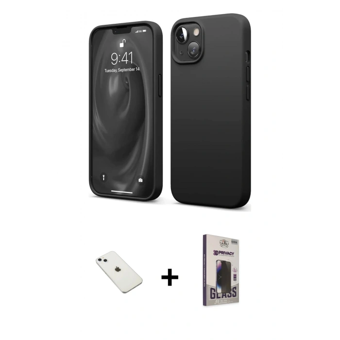 MARSİLYAN™- iPhone 14 Kılıf Kozmos Yansıma Özel Seri - Siyah Bilvis Hayalet Cam Ekran Koruyucu + Diamond Kamera Lens - SABE