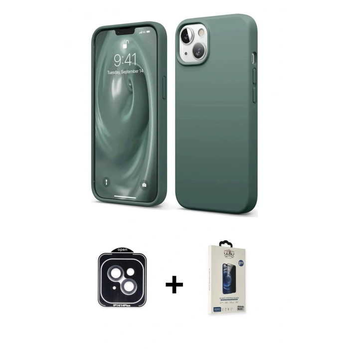MARSİLYAN™- iPhone 14 Kılıf Kozmos Yansıma Özel Seri - Siyah Bilvis Hayalet Cam Ekran Koruyucu + PVD Metal Kamera Lens - SH