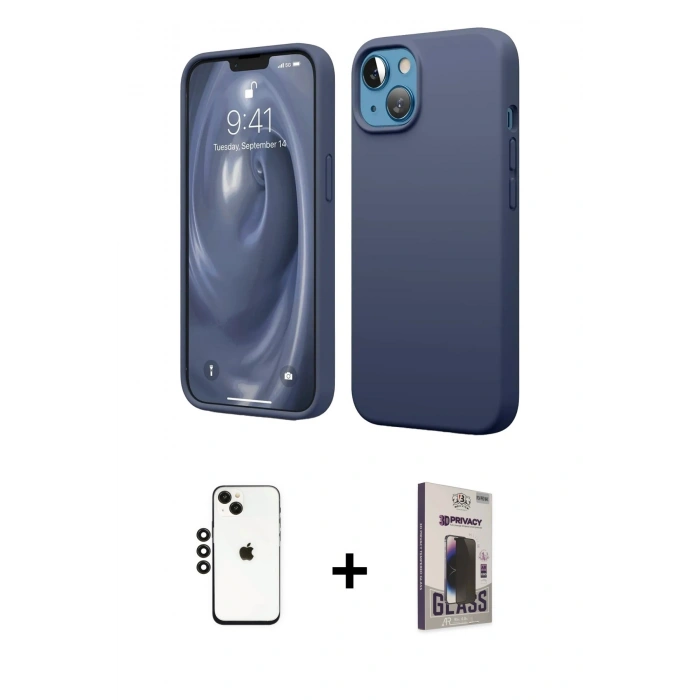 MARSİLYAN™- iPhone 14 Kılıf Kozmos Yansıma Özel Seri - Siyah Bilvis Hayalet Cam Ekran Koruyucu + Shine Kamera Lens - SH