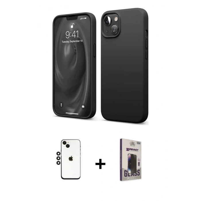 MARSİLYAN™- iPhone 14 Kılıf Kozmos Yansıma Özel Seri - Siyah Bilvis Hayalet Cam Ekran Koruyucu + Shine Kamera Lens - SH