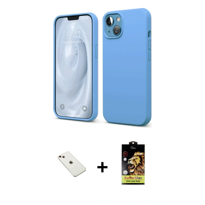 MARSİLYAN™- iPhone 14 Kılıf Kozmos Yansıma Özel Seri - Siyah Buffer Cam Ekran Koruyucu + Diamond Kamera Lens - PE