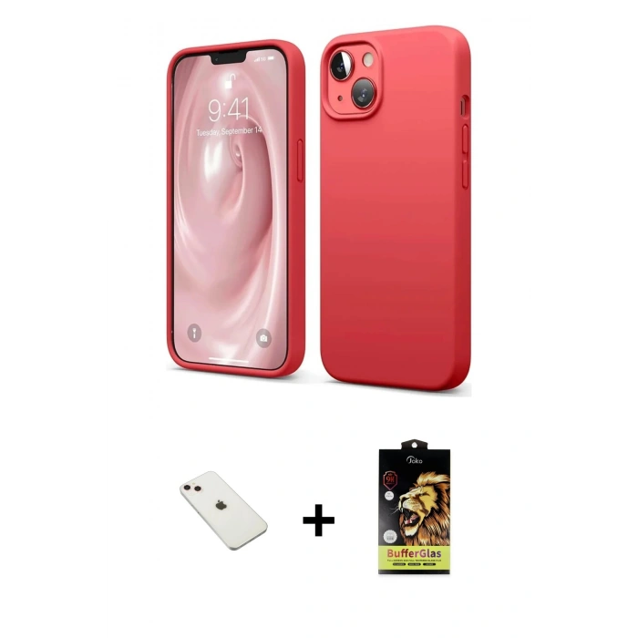 MARSİLYAN™- iPhone 14 Kılıf Kozmos Yansıma Özel Seri - Siyah Buffer Cam Ekran Koruyucu + Diamond Kamera Lens - PE