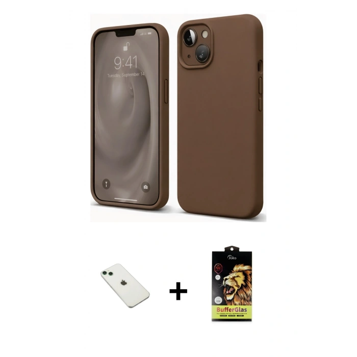MARSİLYAN™- iPhone 14 Kılıf Kozmos Yansıma Özel Seri - Siyah Buffer Cam Ekran Koruyucu + Diamond Kamera Lens - YL