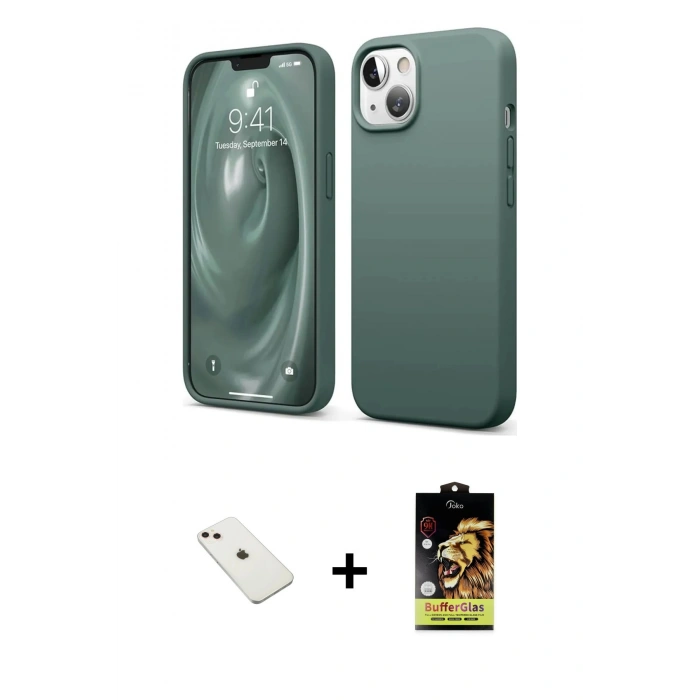 MARSİLYAN™- iPhone 14 Kılıf Kozmos Yansıma Özel Seri - Siyah Buffer Cam Ekran Koruyucu + Diamond Kamera Lens - PE