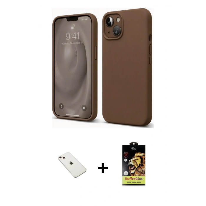 MARSİLYAN™- iPhone 14 Kılıf Kozmos Yansıma Özel Seri - Siyah Buffer Cam Ekran Koruyucu + Diamond Kamera Lens - PE