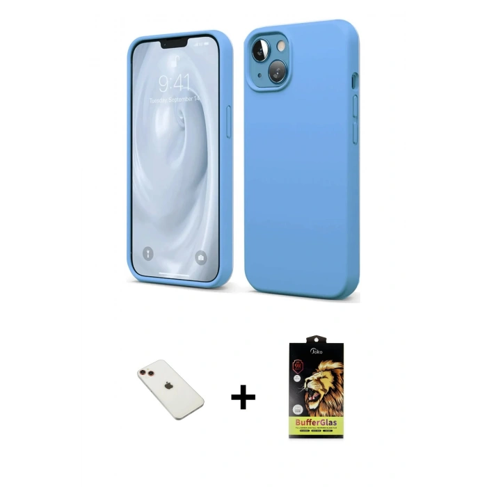 MARSİLYAN™- iPhone 14 Kılıf Kozmos Yansıma Özel Seri - Siyah Buffer Cam Ekran Koruyucu + Kırmızı Diamond Kamera Lens
