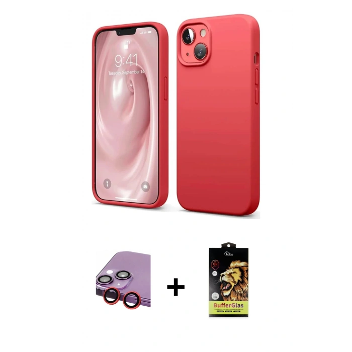 MARSİLYAN™- iPhone 14 Kılıf Kozmos Yansıma Özel Seri - Siyah Buffer Cam Ekran Koruyucu + Raze Metal Kamera Lens - KI