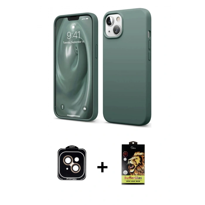 MARSİLYAN™- iPhone 14 Kılıf Kozmos Yansıma Özel Seri - Siyah Buffer Cam Ekran Koruyucu + PVD Metal Kamera Lens - TU