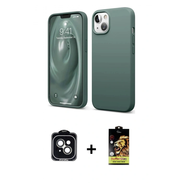 MARSİLYAN™- iPhone 14 Kılıf Kozmos Yansıma Özel Seri - Siyah Buffer Cam Ekran Koruyucu + PVD Metal Kamera Lens - YL