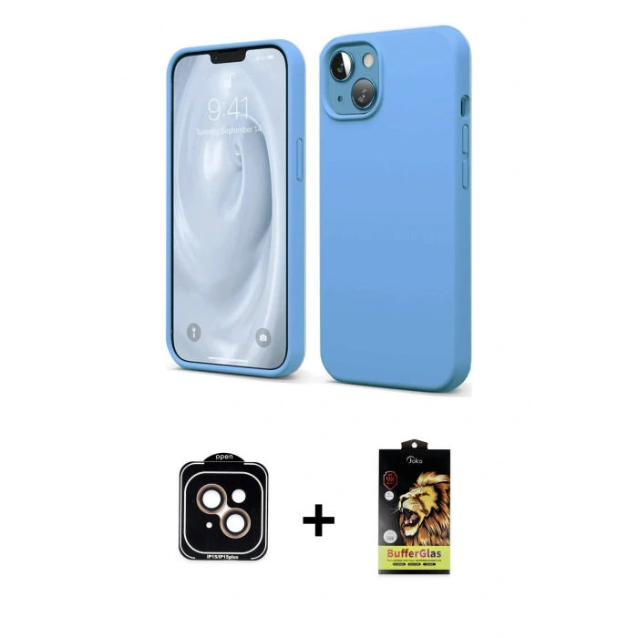 MARSİLYAN™- iPhone 14 Kılıf Kozmos Yansıma Özel Seri - Siyah Buffer Cam Ekran Koruyucu + PVD Metal Kamera Lens - TU