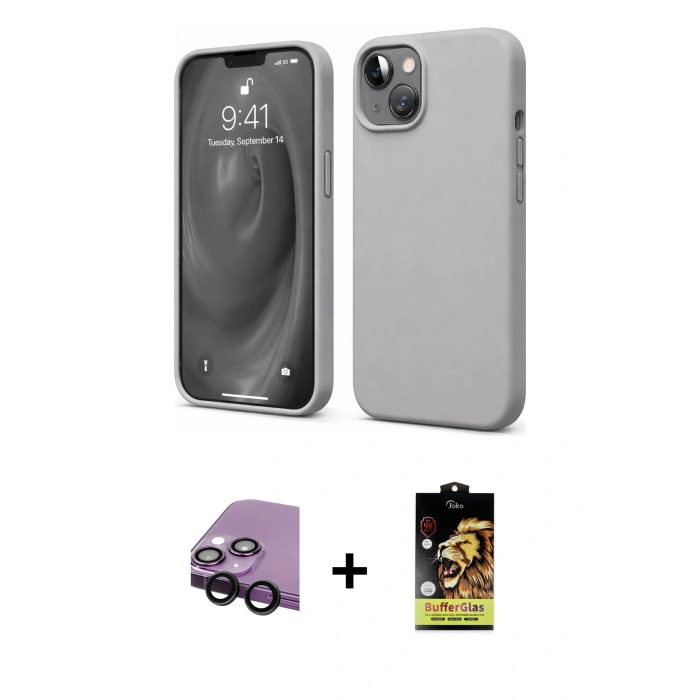 MARSİLYAN™- iPhone 14 Kılıf Kozmos Yansıma Özel Seri - Siyah Buffer Cam Ekran Koruyucu + Raze Metal Kamera Lens - SH