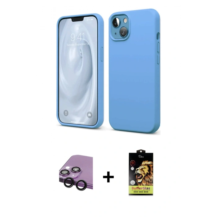 MARSİLYAN™- iPhone 14 Kılıf Kozmos Yansıma Özel Seri - Siyah Buffer Cam Ekran Koruyucu + Raze Metal Kamera Lens - SH