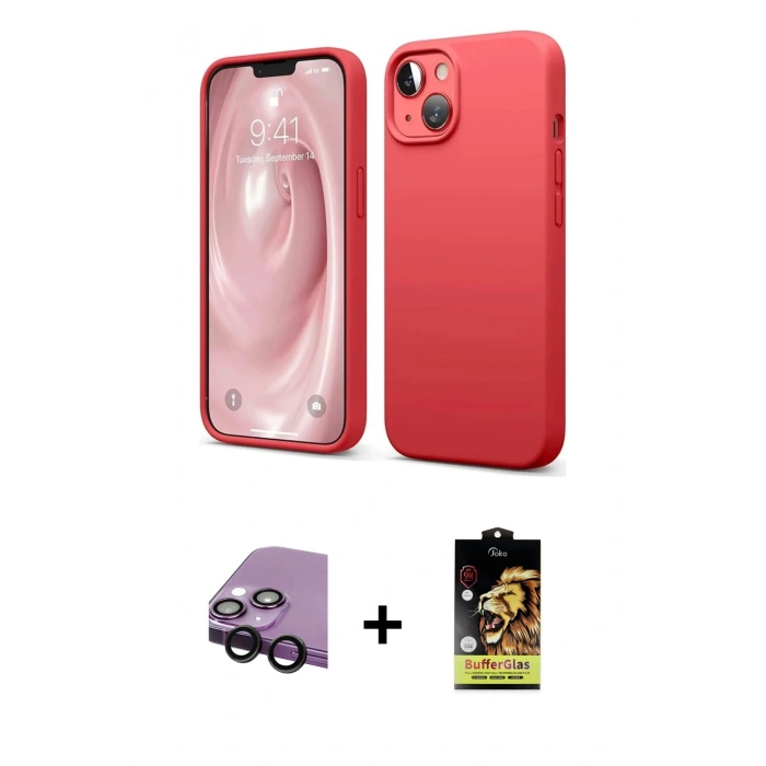 MARSİLYAN™- iPhone 14 Kılıf Kozmos Yansıma Özel Seri - Siyah Buffer Cam Ekran Koruyucu + Raze Metal Kamera Lens - SH