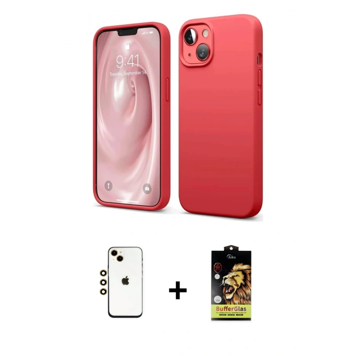 MARSİLYAN™- iPhone 14 Kılıf Kozmos Yansıma Özel Seri - Siyah Buffer Cam Ekran Koruyucu + Shine Kamera Lens - GD