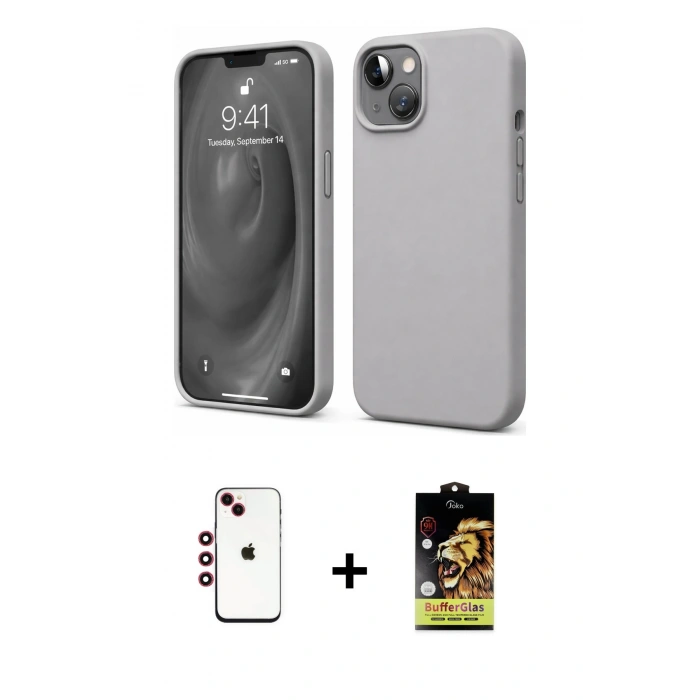 MARSİLYAN™- iPhone 14 Kılıf Kozmos Yansıma Özel Seri - Siyah Buffer Cam Ekran Koruyucu + Shine Kamera Lens - KI