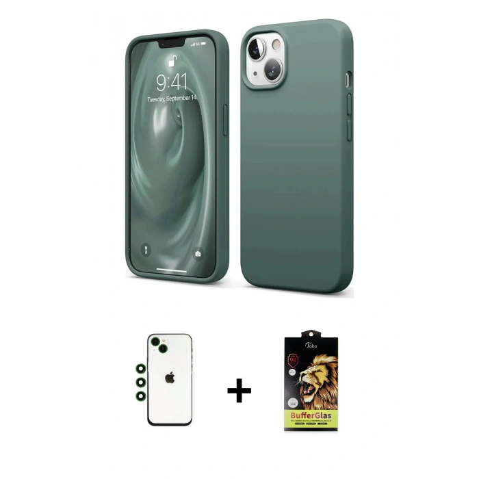MARSİLYAN™- iPhone 14 Kılıf Kozmos Yansıma Özel Seri - Siyah Buffer Cam Ekran Koruyucu + Shine Kamera Lens - YL