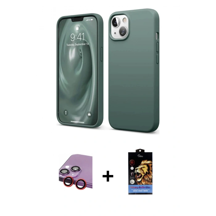 MARSİLYAN™- iPhone 14 Kılıf Kozmos Yansıma Özel Seri - Siyah Buffer Hayalet Cam Ekran Koruyucu + Raze Metal Kamera Lens - KI