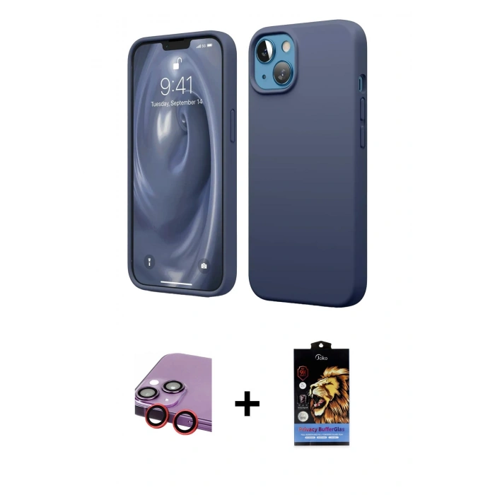 MARSİLYAN™- iPhone 14 Kılıf Kozmos Yansıma Özel Seri - Siyah Buffer Hayalet Cam Ekran Koruyucu + Raze Metal Kamera Lens - KI