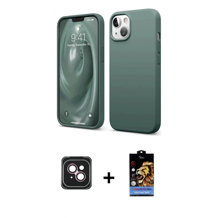 MARSİLYAN™- iPhone 14 Kılıf Kozmos Yansıma Özel Seri - Siyah Buffer Hayalet Cam Ekran Koruyucu + PVD Metal Kamera Lens - PE