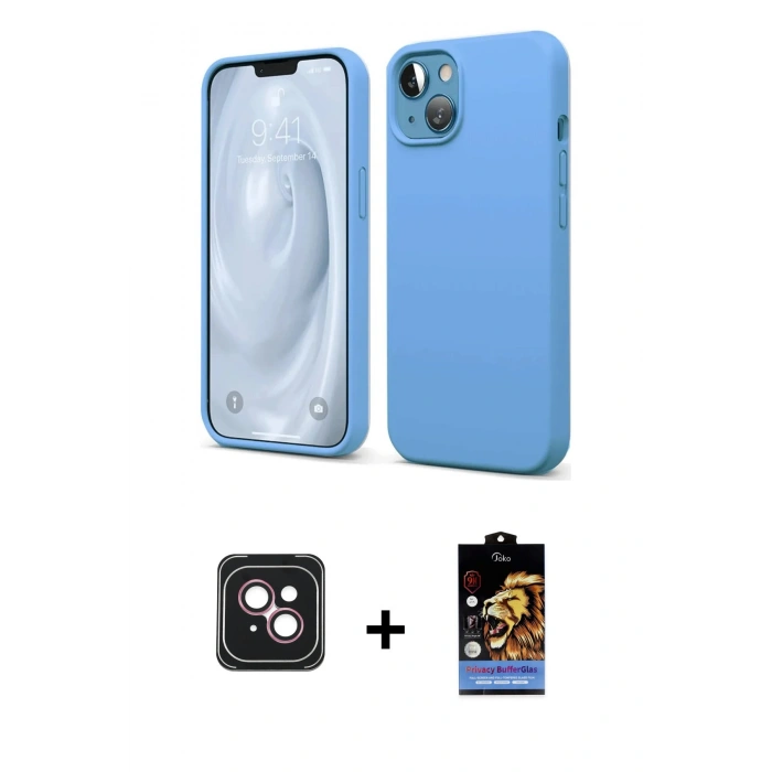 MARSİLYAN™- iPhone 14 Kılıf Kozmos Yansıma Özel Seri - Siyah Buffer Hayalet Cam Ekran Koruyucu + PVD Metal Kamera Lens - PE