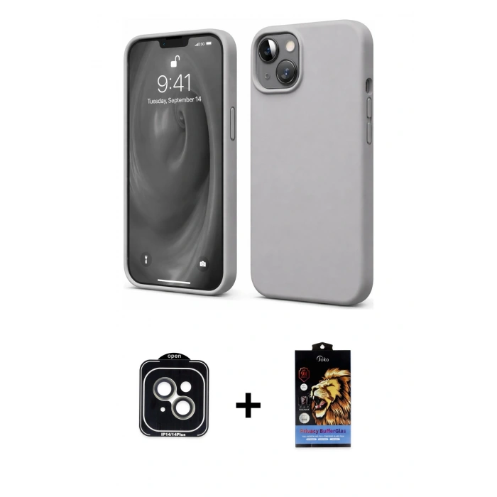 MARSİLYAN™- iPhone 14 Kılıf Kozmos Yansıma Özel Seri - Siyah Buffer Hayalet Cam Ekran Koruyucu + PVD Metal Kamera Lens - YL