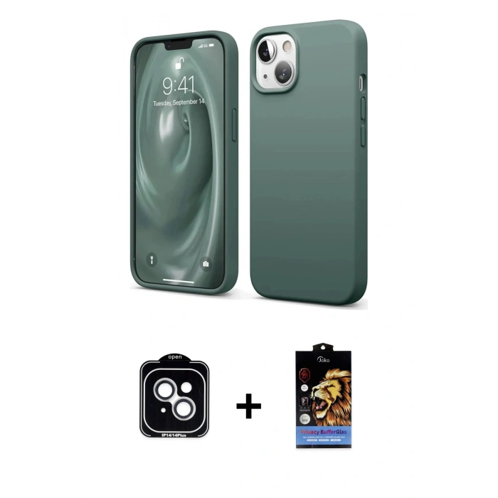 MARSİLYAN™- iPhone 14 Kılıf Kozmos Yansıma Özel Seri - Siyah Buffer Hayalet Cam Ekran Koruyucu + PVD Metal Kamera Lens - GS