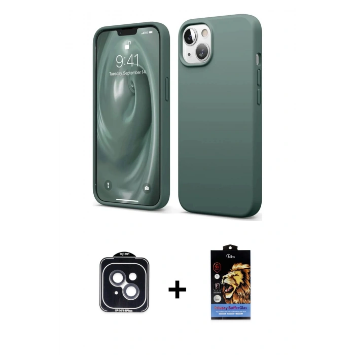 MARSİLYAN™- iPhone 14 Kılıf Kozmos Yansıma Özel Seri - Siyah Buffer Hayalet Cam Ekran Koruyucu + PVD Metal Kamera Lens - SH