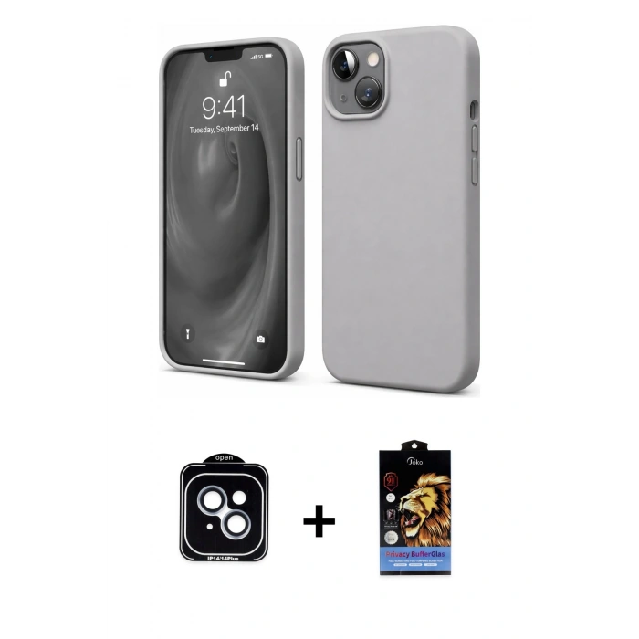 MARSİLYAN™- iPhone 14 Kılıf Kozmos Yansıma Özel Seri - Siyah Buffer Hayalet Cam Ekran Koruyucu + PVD Metal Kamera Lens - MI