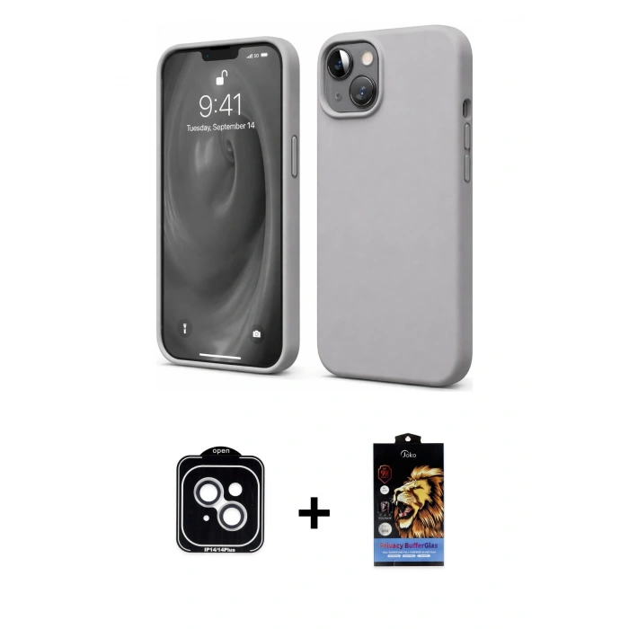MARSİLYAN™- iPhone 14 Kılıf Kozmos Yansıma Özel Seri - Siyah Buffer Hayalet Cam Ekran Koruyucu + PVD Metal Kamera Lens - GS