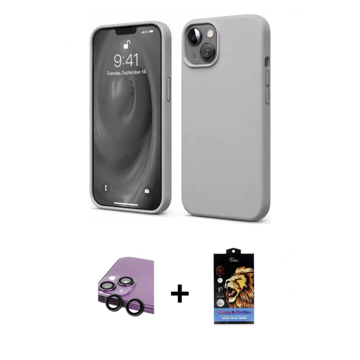 MARSİLYAN™- iPhone 14 Kılıf Kozmos Yansıma Özel Seri - Siyah Buffer Hayalet Cam Ekran Koruyucu + Raze Metal Kamera Lens - SH