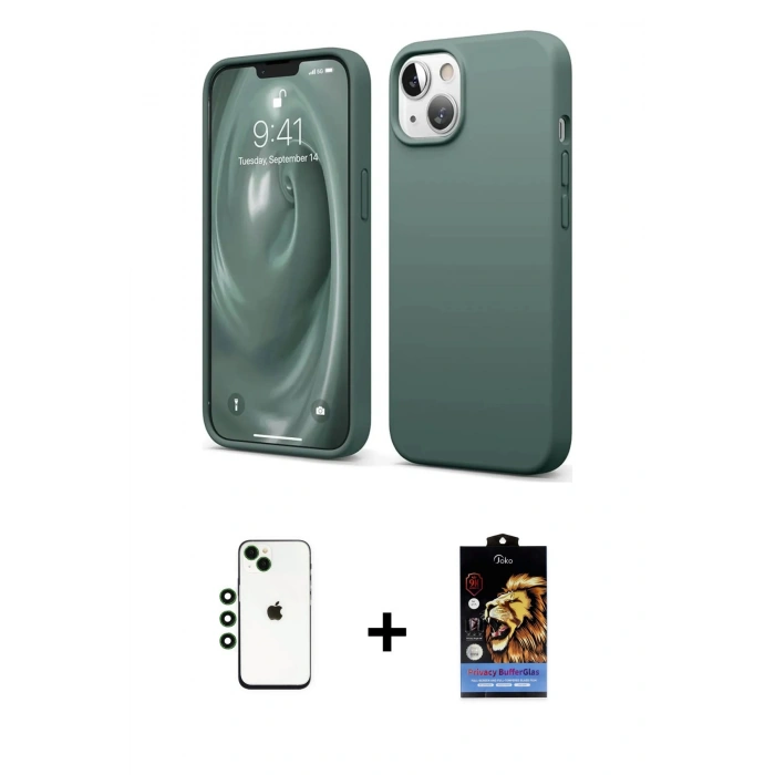 MARSİLYAN™- iPhone 14 Kılıf Kozmos Yansıma Özel Seri - Siyah Buffer Hayalet Cam Ekran Koruyucu + Shine Kamera Lens - YL