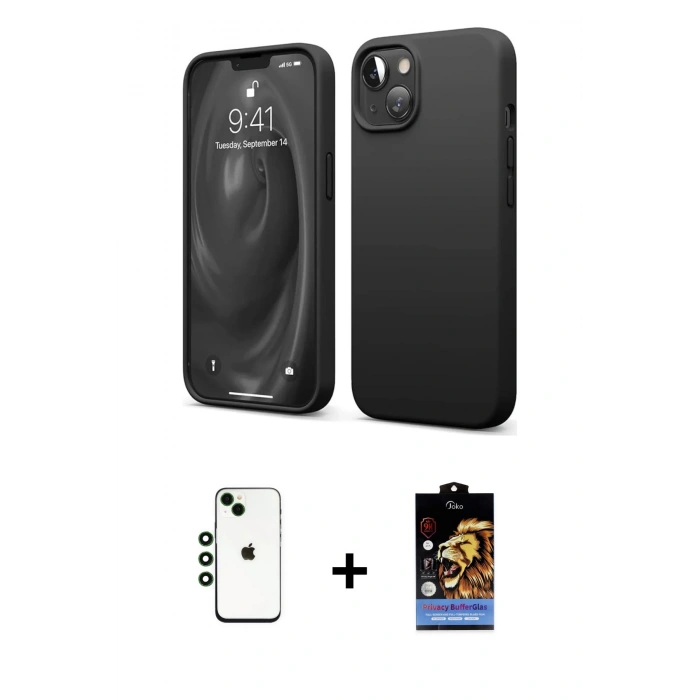 MARSİLYAN™- iPhone 14 Kılıf Kozmos Yansıma Özel Seri - Siyah Buffer Hayalet Cam Ekran Koruyucu + Shine Kamera Lens - YL