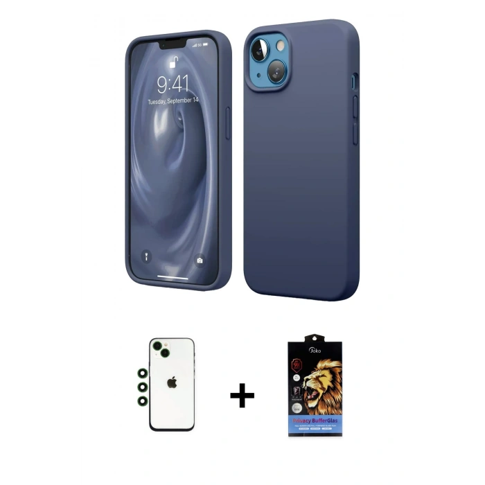 MARSİLYAN™- iPhone 14 Kılıf Kozmos Yansıma Özel Seri - Siyah Buffer Hayalet Cam Ekran Koruyucu + Shine Kamera Lens - YL
