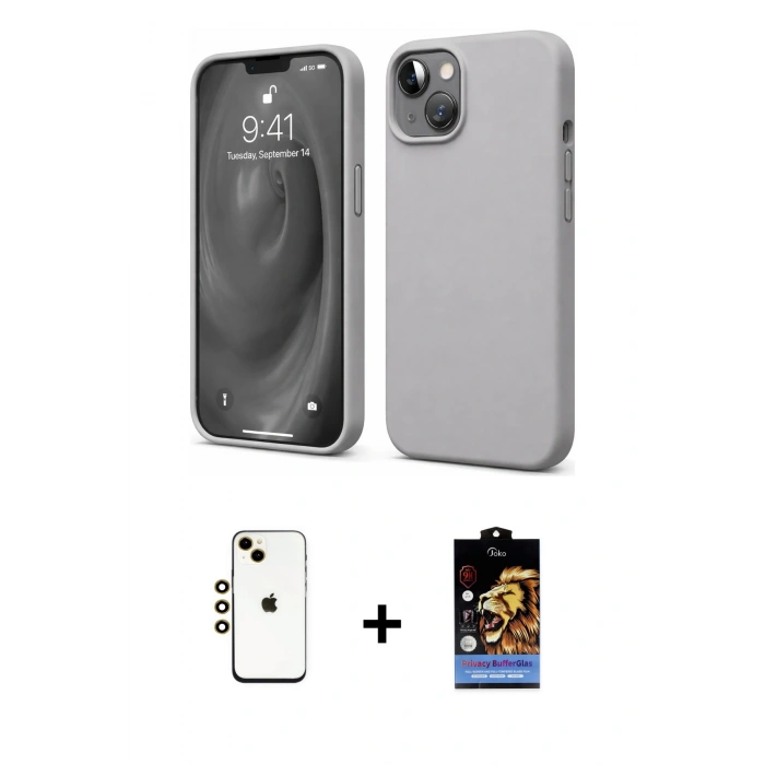 MARSİLYAN™- iPhone 14 Kılıf Kozmos Yansıma Özel Seri - Siyah Buffer Hayalet Cam Ekran Koruyucu + Shine Kamera Lens - GD