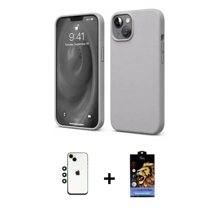 MARSİLYAN™- iPhone 14 Kılıf Kozmos Yansıma Özel Seri - Siyah Buffer Hayalet Cam Ekran Koruyucu + Shine Kamera Lens - YL