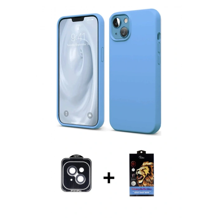 MARSİLYAN™- iPhone 14 Kılıf Kozmos Yansıma Özel Seri - Siyah Buffer Hayalet Cam Ekran Koruyucu + Siyah PVD Metal Kamera Lens