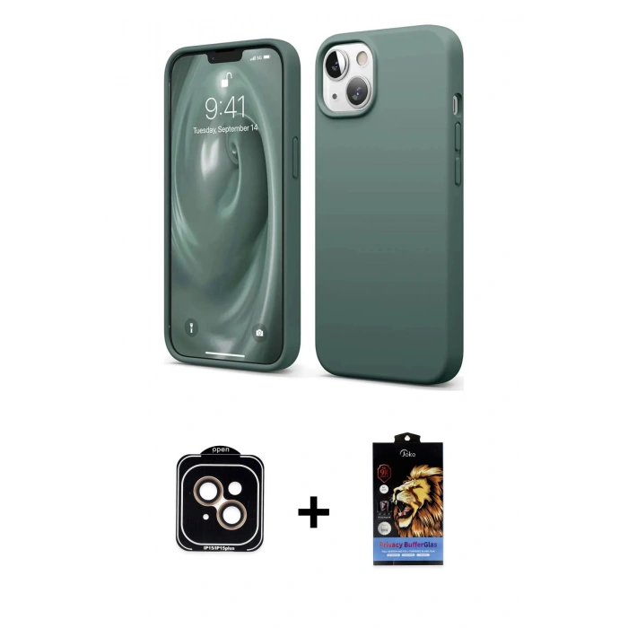 MARSİLYAN™- iPhone 14 Kılıf Kozmos Yansıma Özel Seri - Siyah Buffer Hayalet Cam Ekran Koruyucu + PVD Metal Kamera Lens - TU