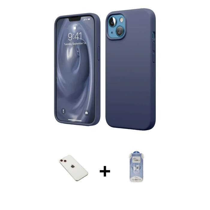 MARSİLYAN™- iPhone 14 Kılıf Kozmos Yansıma Özel Seri - Siyah Joko Magic 5D Cam + Diamond Kamera Lens - KI