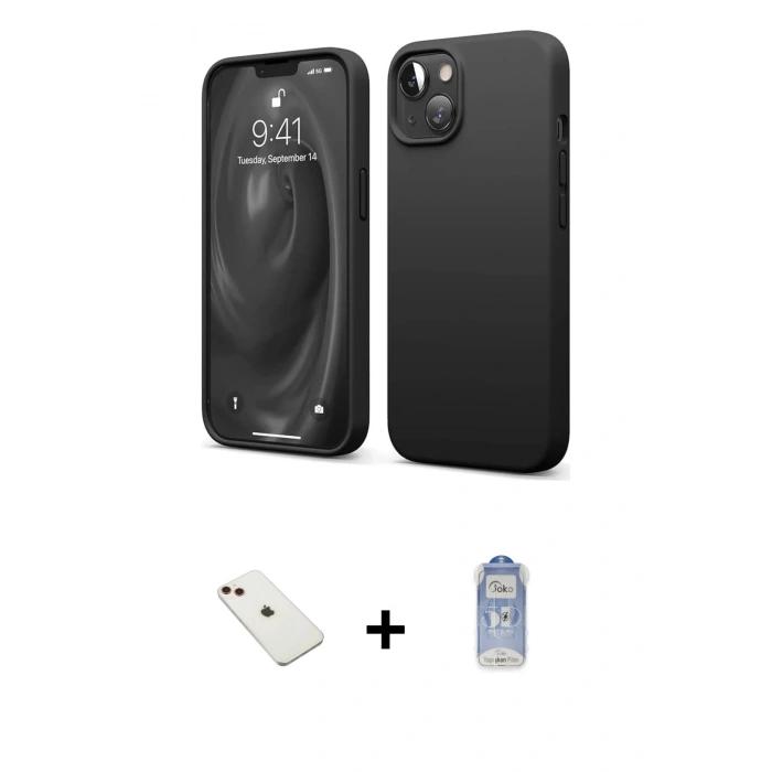 MARSİLYAN™- iPhone 14 Kılıf Kozmos Yansıma Özel Seri - Siyah Joko Magic 5D Cam + Diamond Kamera Lens - KI