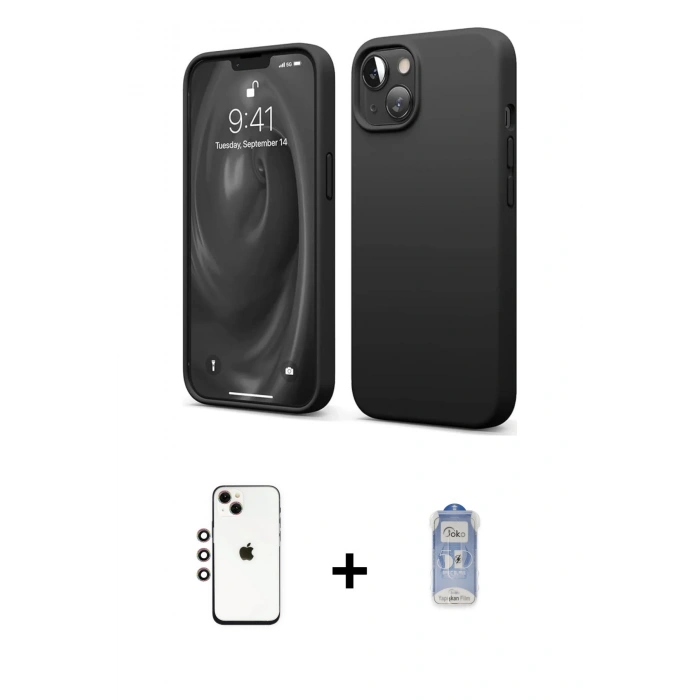 MARSİLYAN™- iPhone 14 Kılıf Kozmos Yansıma Özel Seri - Siyah Joko Magic 5D Cam + Shine Kamera Lens - GI