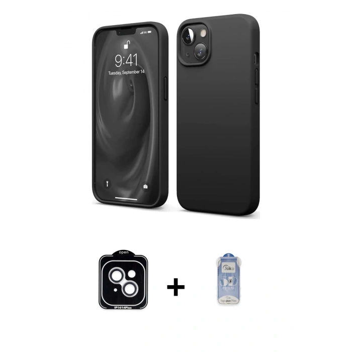 MARSİLYAN™- iPhone 14 Kılıf Kozmos Yansıma Özel Seri - Siyah Joko Magic 5D Cam + PVD Metal Kamera Lens - GS