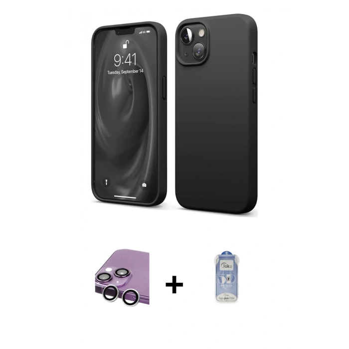 MARSİLYAN™- iPhone 14 Kılıf Kozmos Yansıma Özel Seri - Siyah Joko Magic 5D Cam + Raze Metal Kamera Lens - GS