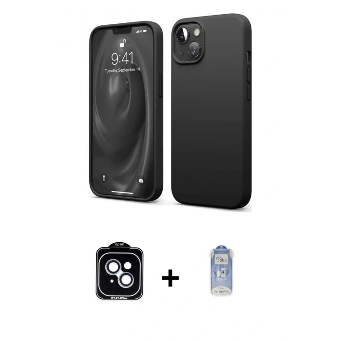 MARSİLYAN™- iPhone 14 Kılıf Kozmos Yansıma Özel Seri - Siyah Joko Magic 5D Cam + PVD Metal Kamera Lens - MI