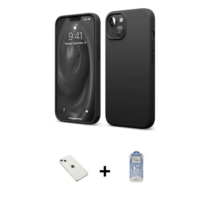 MARSİLYAN™- iPhone 14 Kılıf Kozmos Yansıma Özel Seri - Siyah Joko Magic 5D Cam + Diamond Kamera Lens - PE