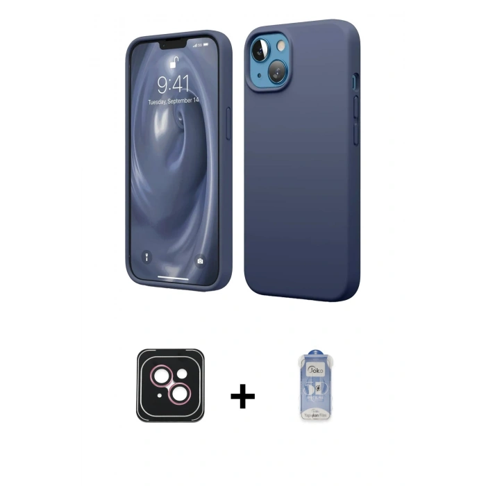 MARSİLYAN™- iPhone 14 Kılıf Kozmos Yansıma Özel Seri - Siyah Joko Magic 5D Cam + PVD Metal Kamera Lens - PE