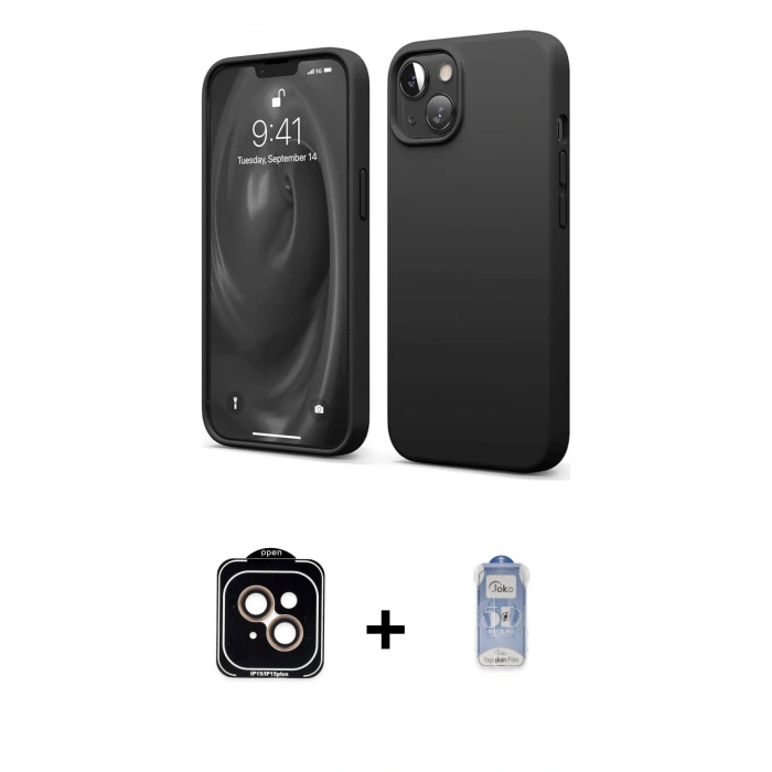 MARSİLYAN™- iPhone 14 Kılıf Kozmos Yansıma Özel Seri - Siyah Joko Magic 5D Cam + PVD Metal Kamera Lens - TU